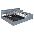 Queen Size & Twin Xl Size Upholstered Platform Bed, Mother & Child Bed With Hydraulic Storage System, Drawer Box, Bedhead Storage Shelf And Two Pairs Of Sockets & Usb Ports, Pu Leather, Gray Gray Pu Leather