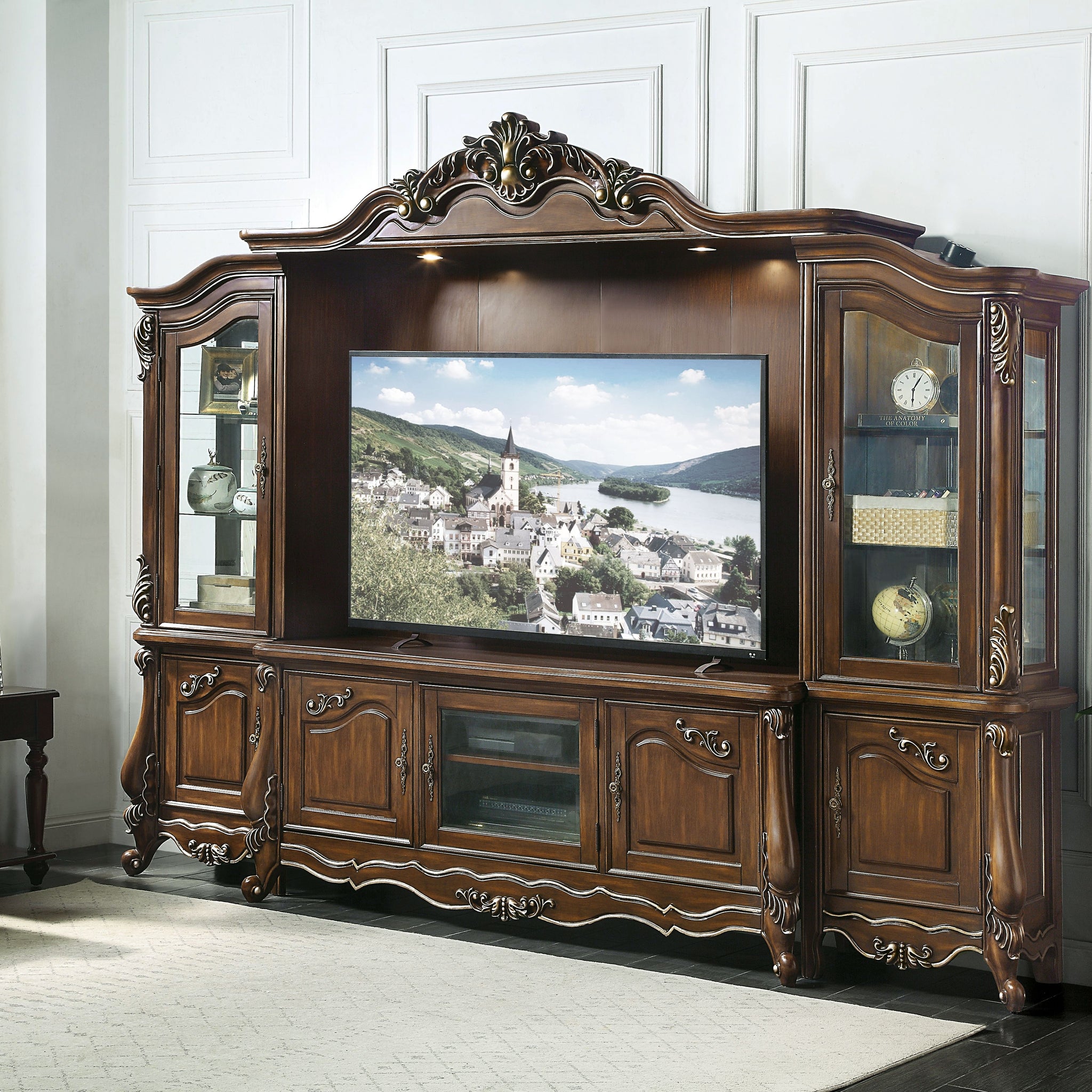 Latisha Entertainment Center Antique Oak Finish Lv01355 Oak Solid Wood Mdf