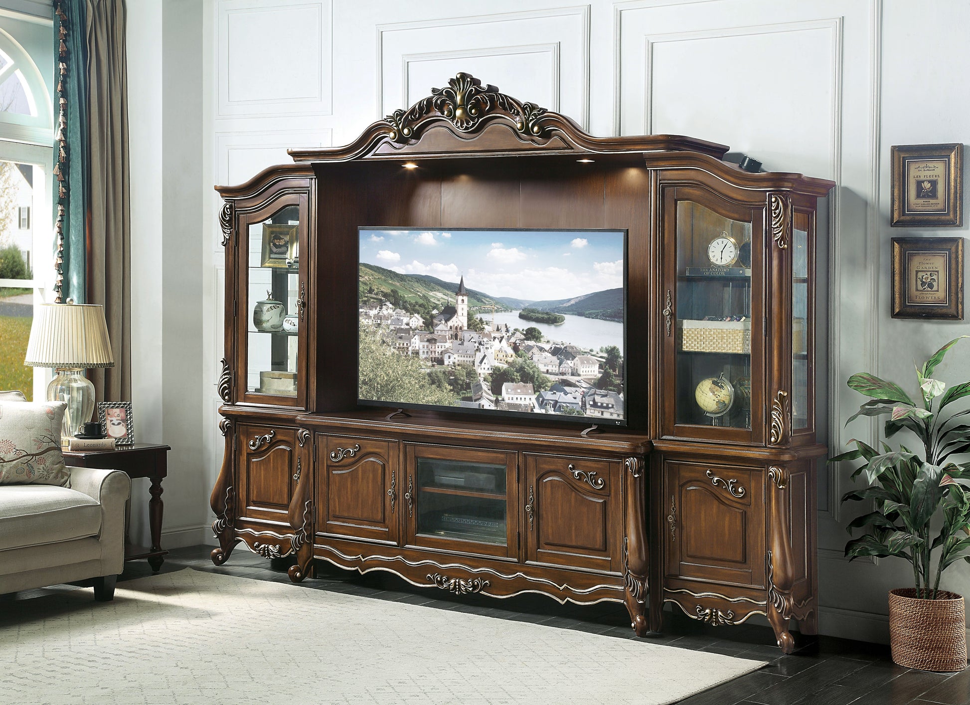 Latisha Entertainment Center Antique Oak Finish Lv01355 Oak Solid Wood Mdf