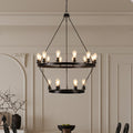 Retro Style Large 2 Tier Circular Ceiling Ironwork Chandelier Black Retro Iron