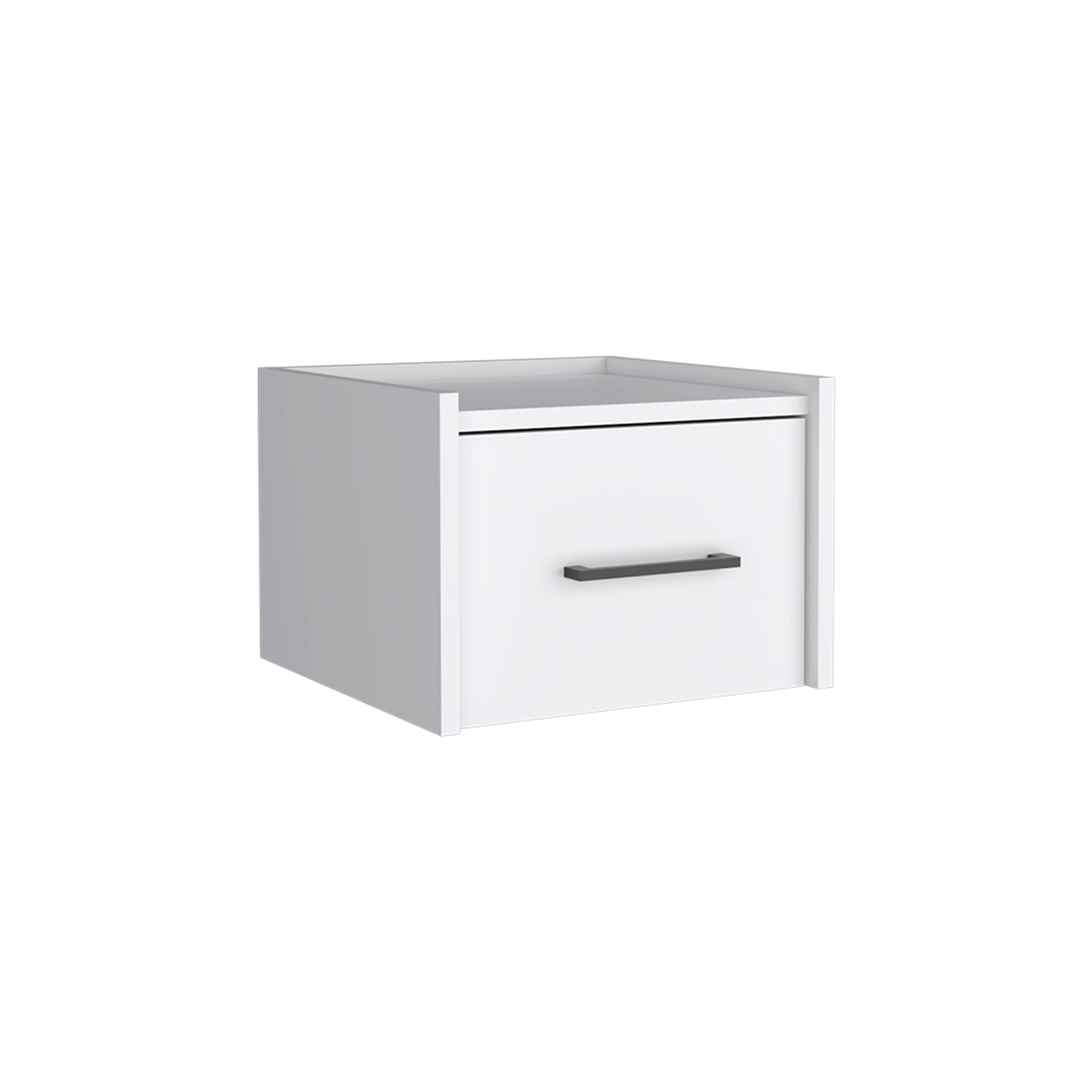 White Modern Floating Nightstand, Space Saving Design With Convenient Drawer And Black Pull Handle White Particle Board Engineered Wood