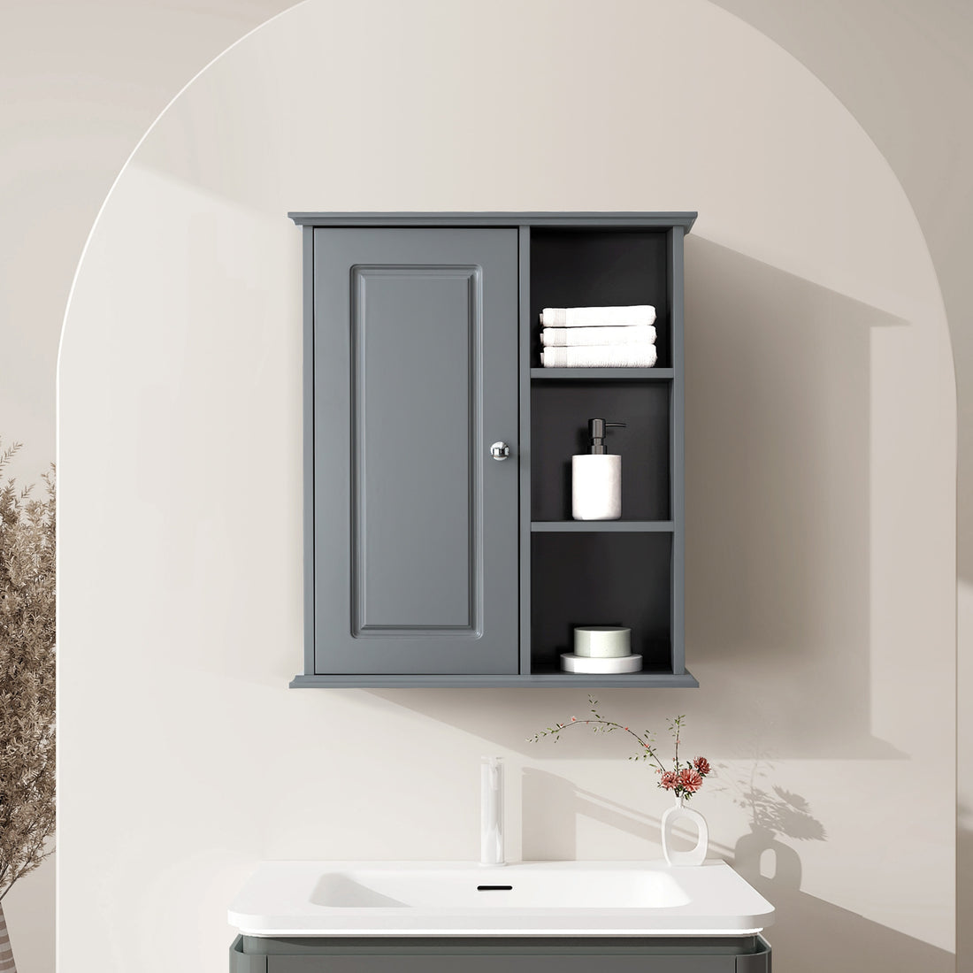 Bathroom Wall Cabinet in Black Ready to Assemble grey-1-3-soft close doors-wall