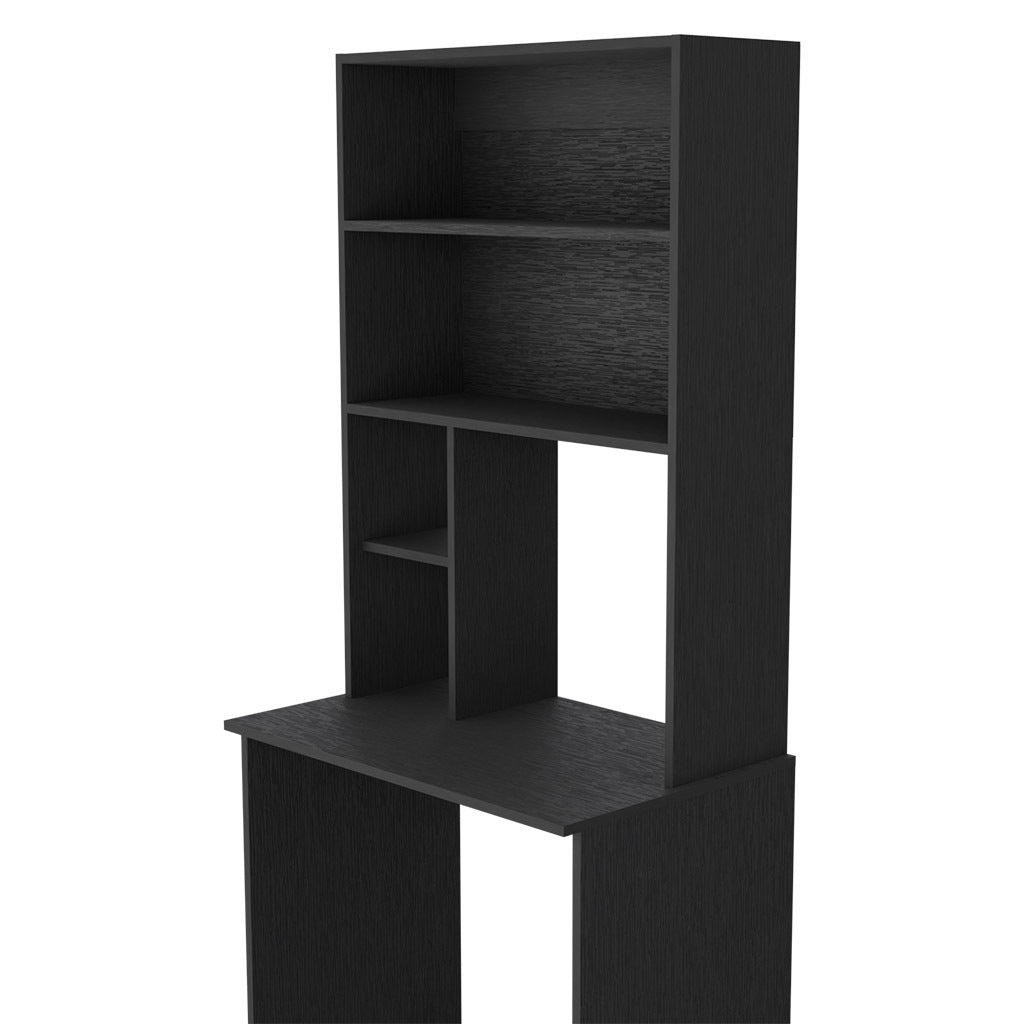 Computer Hutch Desk, Lower Shelf, Four Shelves, Black Black Particle Board Particle Board