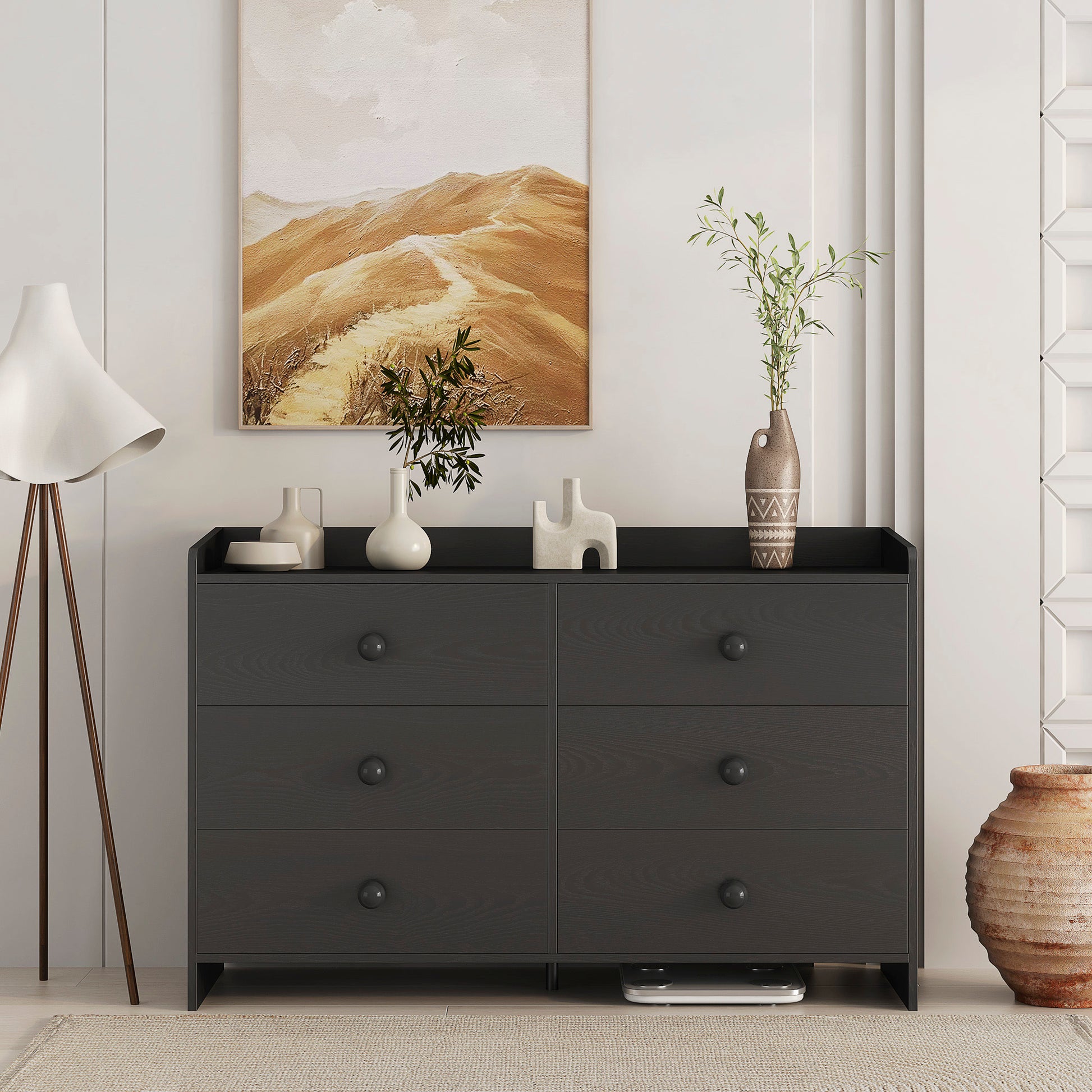 6 drawer black dresser Chest Of Drawers Black Dresser6 Drawer Chest With Wide Storage, Modern Contemporary 6 Drawer Cabinet, Dresser For Bedroom Living Room Hallway Black