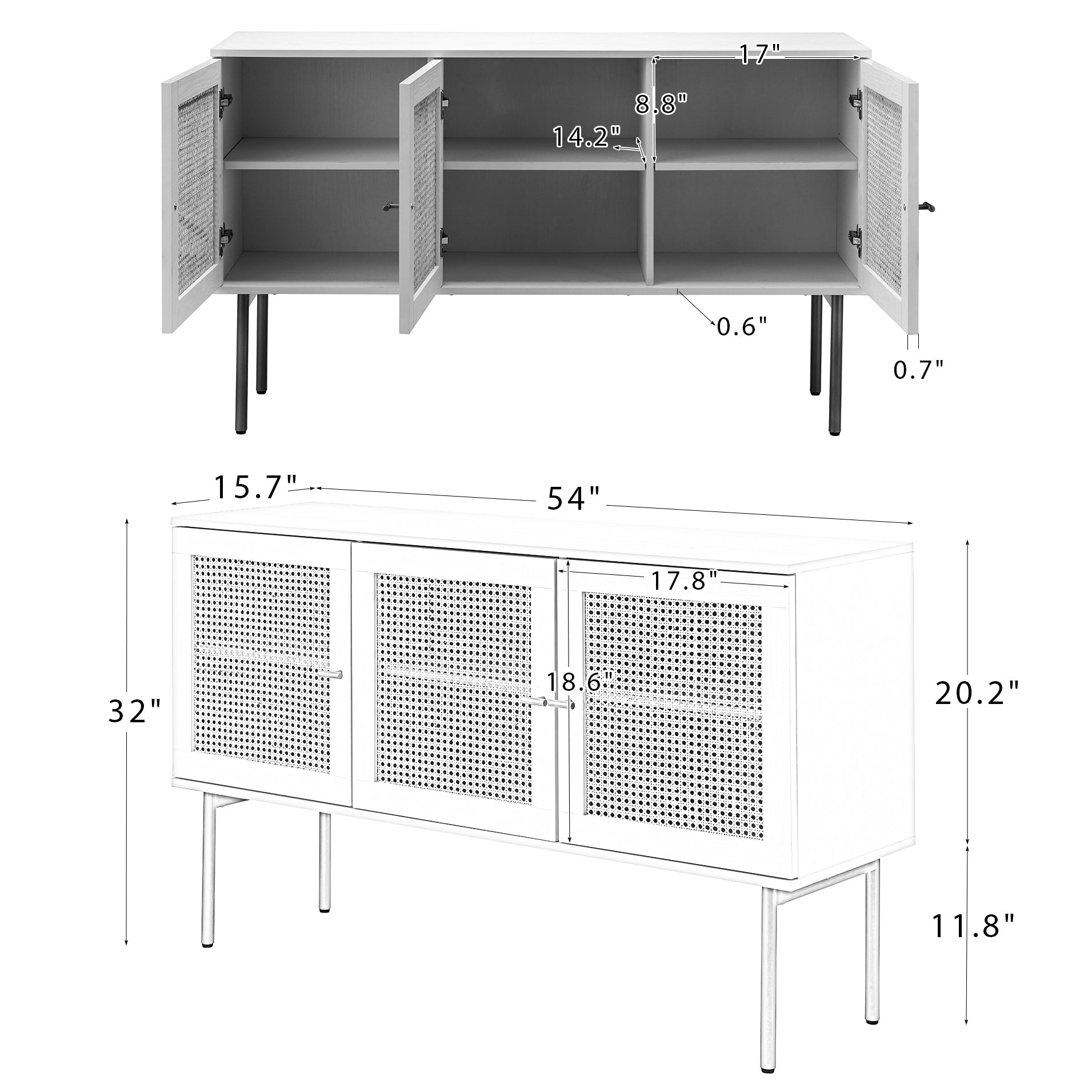 Tknow 54"Wide Sideboard White - White Wood