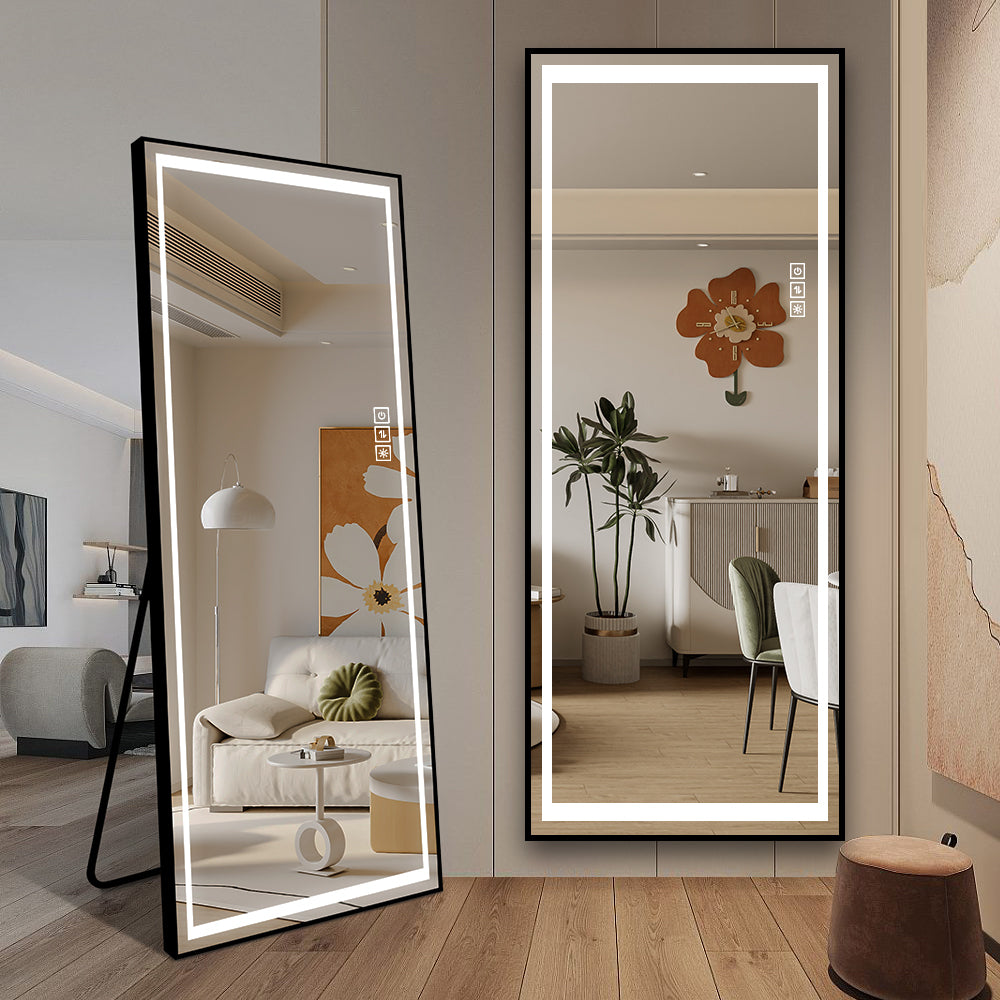 Led Mirror Full Length Mirror With Lights Wide Standing Tall Full Size Mirror For Bedroom Giant Full Body Mirror Large Floor Mirror With Lights Stand Up Dressing Big Lighted Mirror Black Aluminium