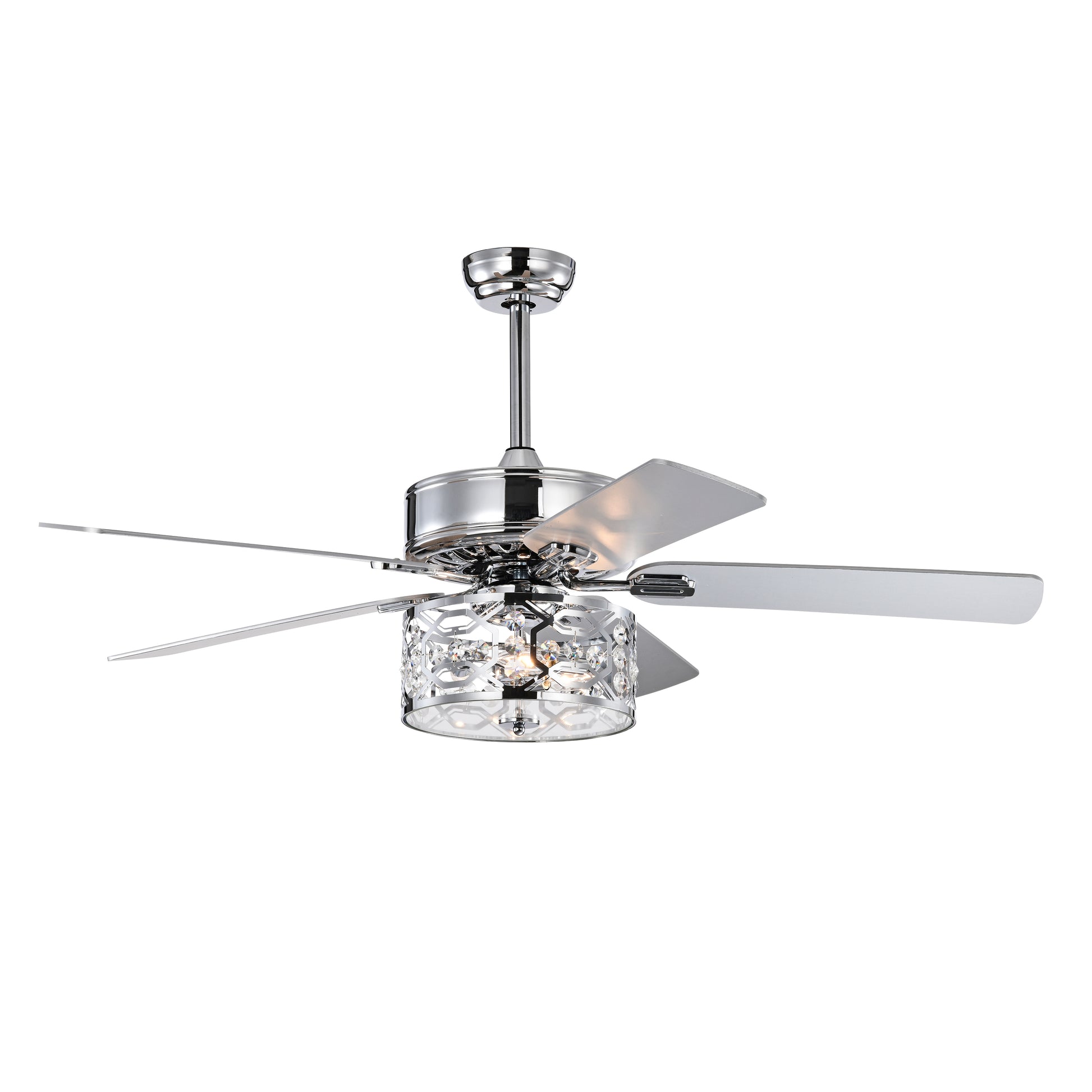 52 Inch Crystal Chandelier Fan Dual Finish Reversible Blades, Fandelier For Living Room, Dining Room, Bedroom, Family Room, Chrome Chrome American Traditional,Antique,Classic,Contemporary Crystal Metal