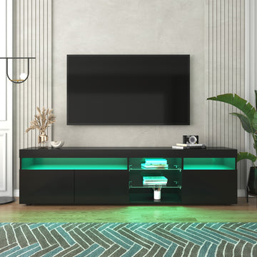 Modern Design Tv Stands For Tvs Up To 80'', Led Light Entertainment Center, Media Console With Multi Functional Storage, Tv Cabinet For Living Room,Bedroom, Home Theatre Black Primary Living Space 70 79 Inches 70 79 Inches Particle Board