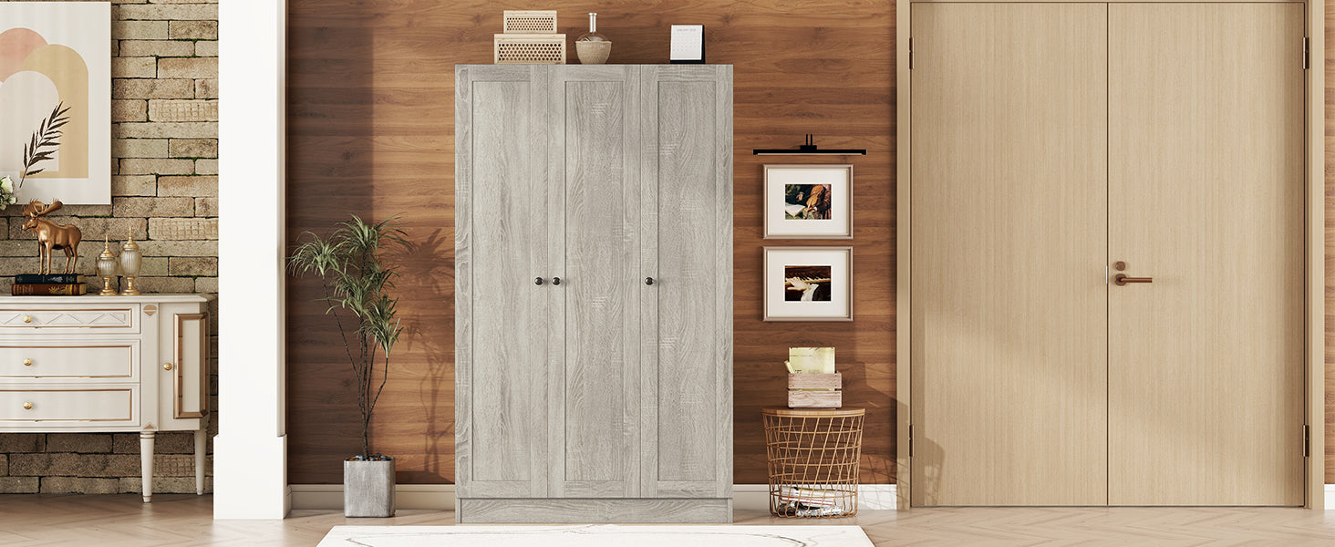 3 Door Shutter Wardrobe With Shelves, Gray Gray Mdf