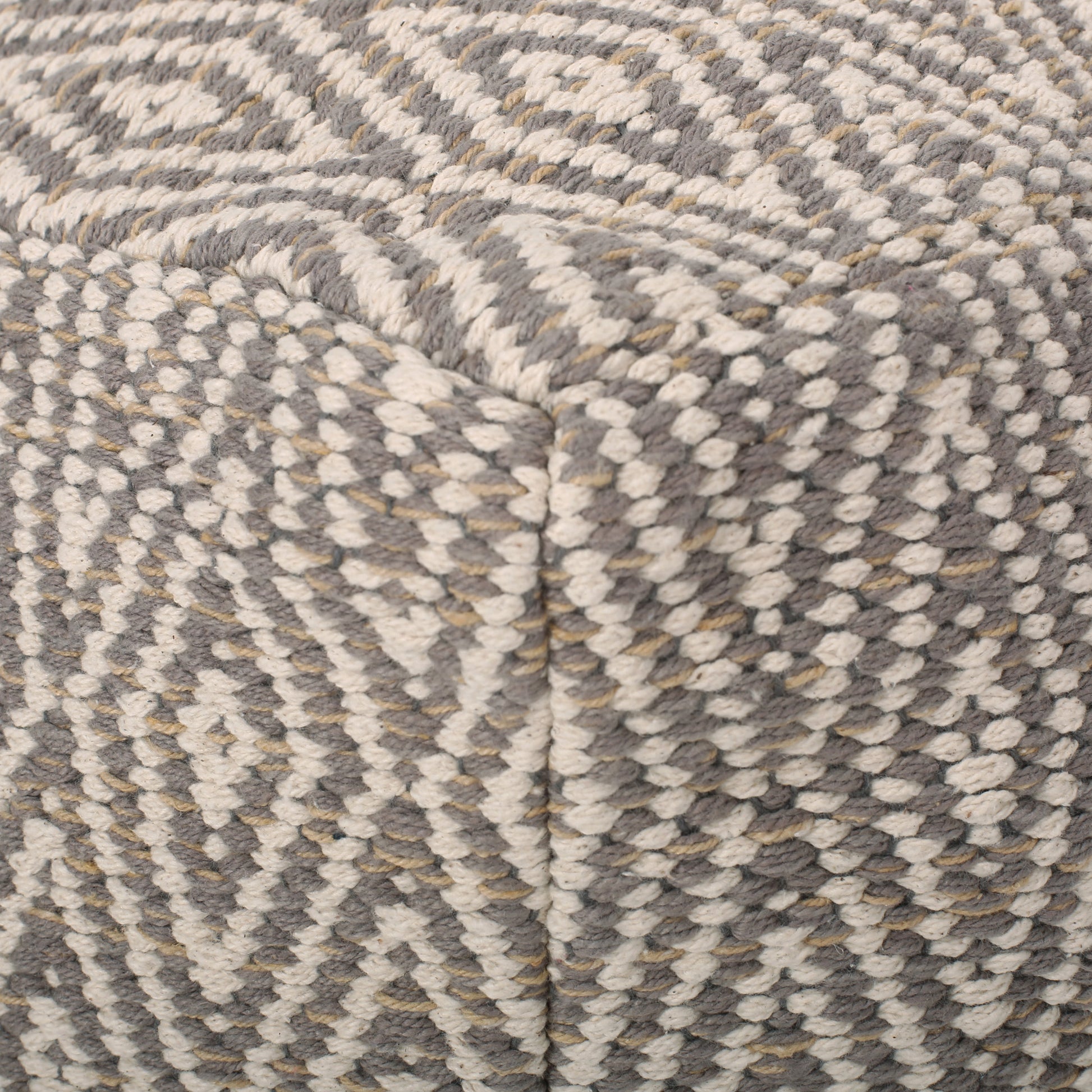 Amuleto Hand Crafted Cotton Pouf, Beige And Yellow Beige Yellow Fabric