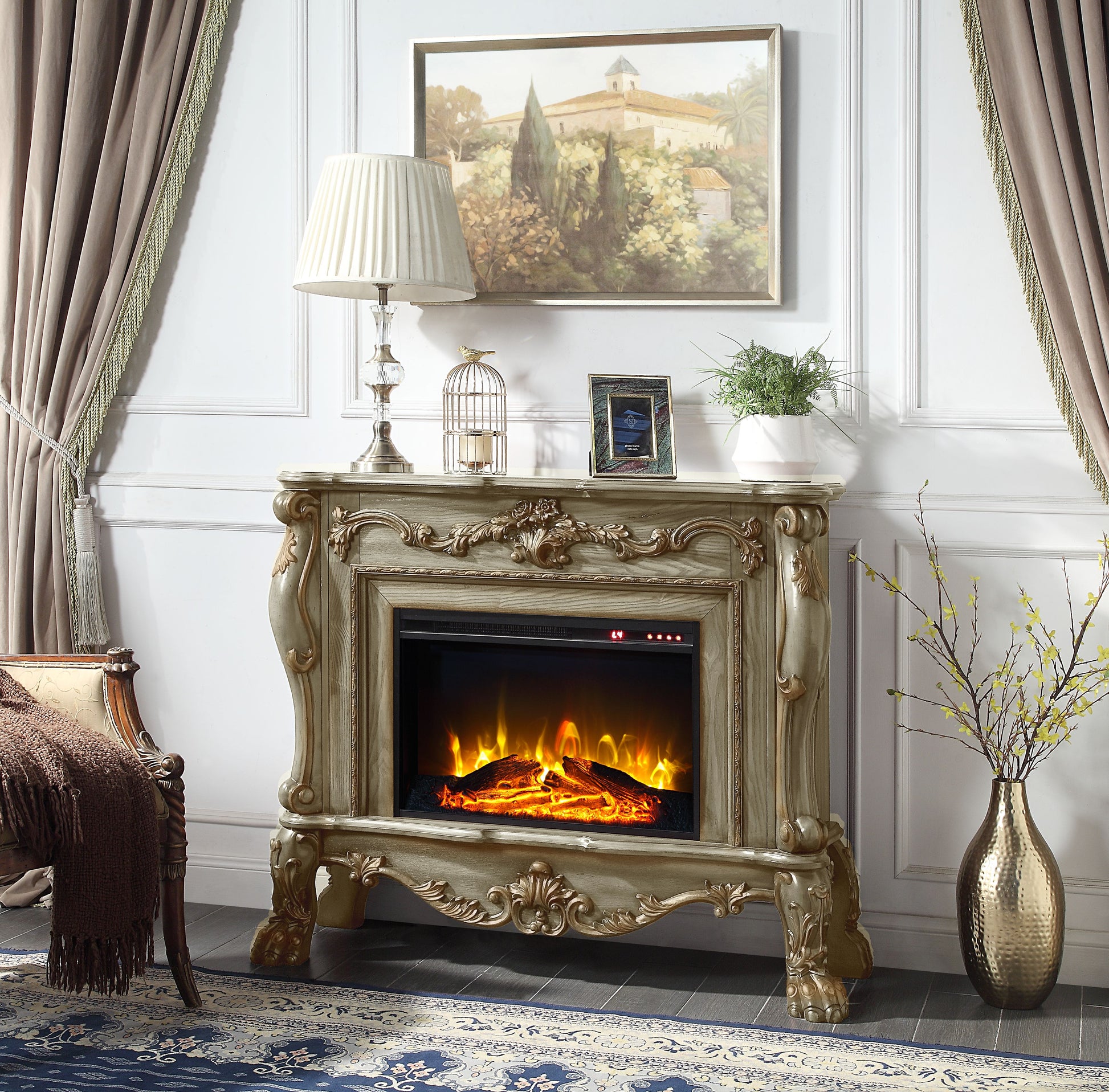 Dresden Fireplace Gold Patina Finish Ac01308 Gold Solid Wood Mdf
