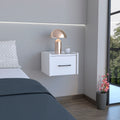 White Modern Floating Nightstand, Space Saving Design With Convenient Drawer And Black Pull Handle White Particle Board Engineered Wood