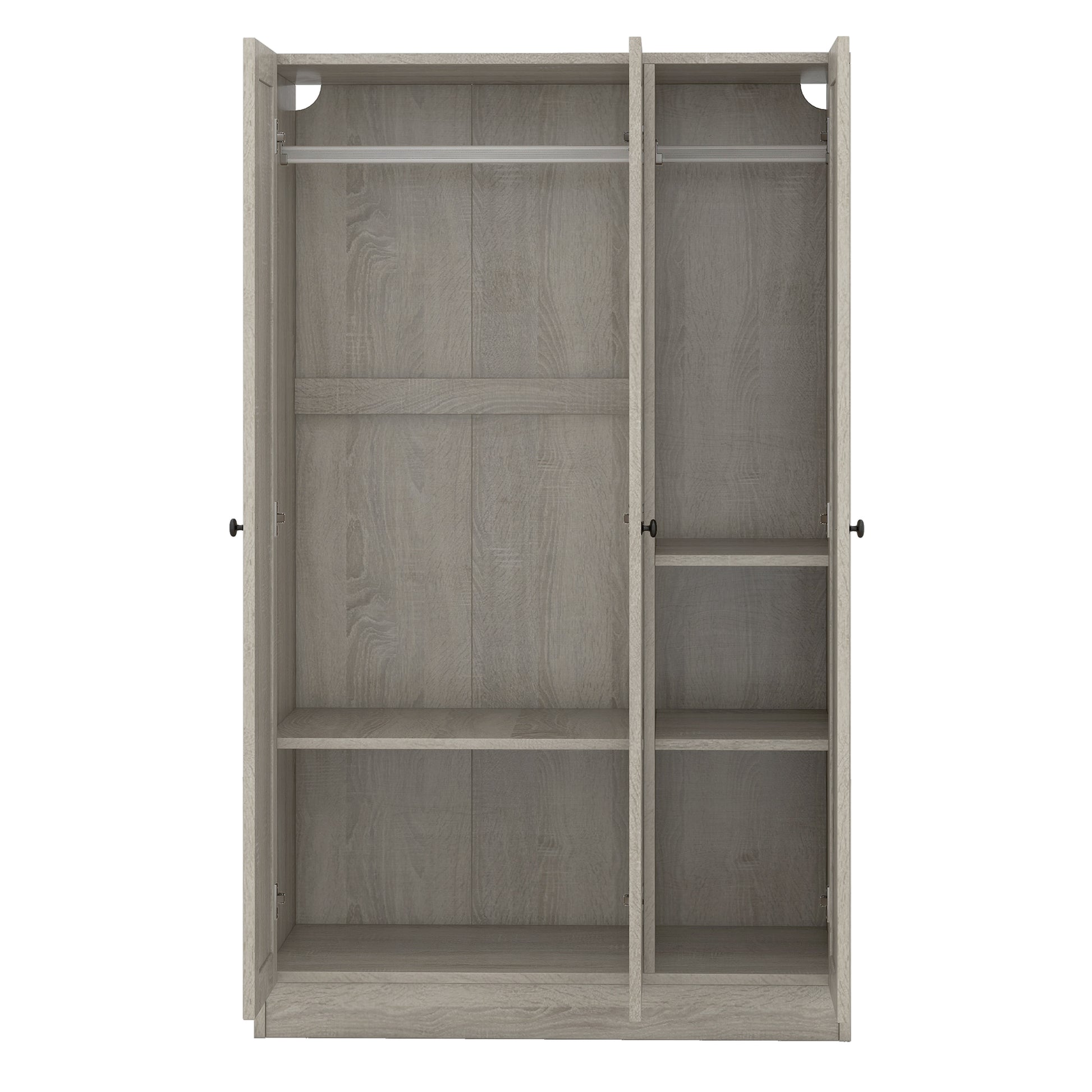 3 Door Shutter Wardrobe With Shelves, Gray Gray Mdf