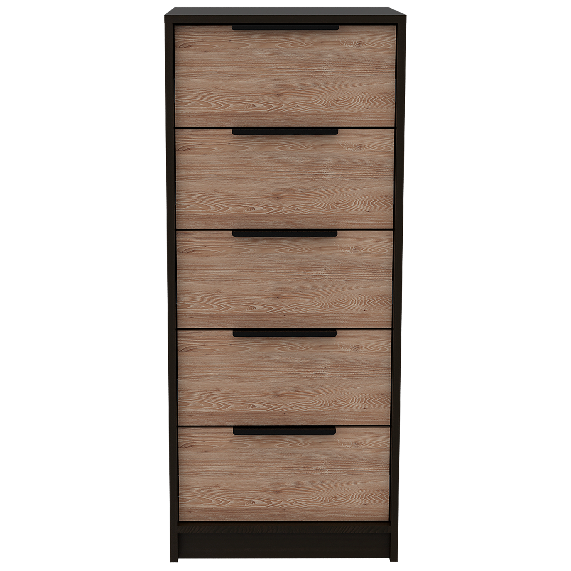 Dresser 42"H, 5 Drawer, Vertical Dresser, Black Light Oak Multicolor Particle Board Particle Board