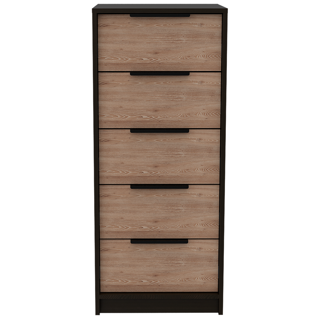 Dresser 42"H, 5 Drawer, Vertical Dresser, Black Light Oak Multicolor Particle Board Particle Board