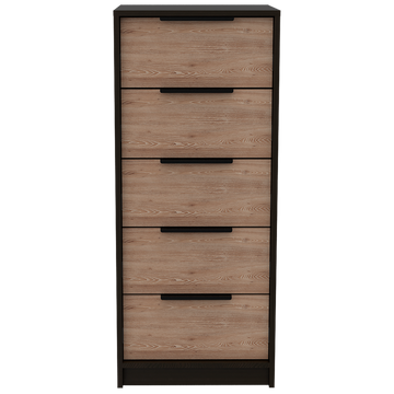 Dresser 42"H, 5 Drawer, Vertical Dresser, Black Light Oak Multicolor Particle Board Particle Board