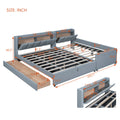 Queen Size & Twin Xl Size Upholstered Platform Bed, Mother & Child Bed With Hydraulic Storage System, Drawer Box, Bedhead Storage Shelf And Two Pairs Of Sockets & Usb Ports, Pu Leather, Gray Gray Pu Leather