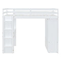 Full Size Loft Bed With Large Shelves, Writing Desk And Led Light, White White Solid Wood Mdf