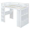 Full Size Loft Bed With Large Shelves, Writing Desk And Led Light, White White Solid Wood Mdf