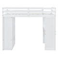 Full Size Loft Bed With Large Shelves, Writing Desk And Led Light, White White Solid Wood Mdf