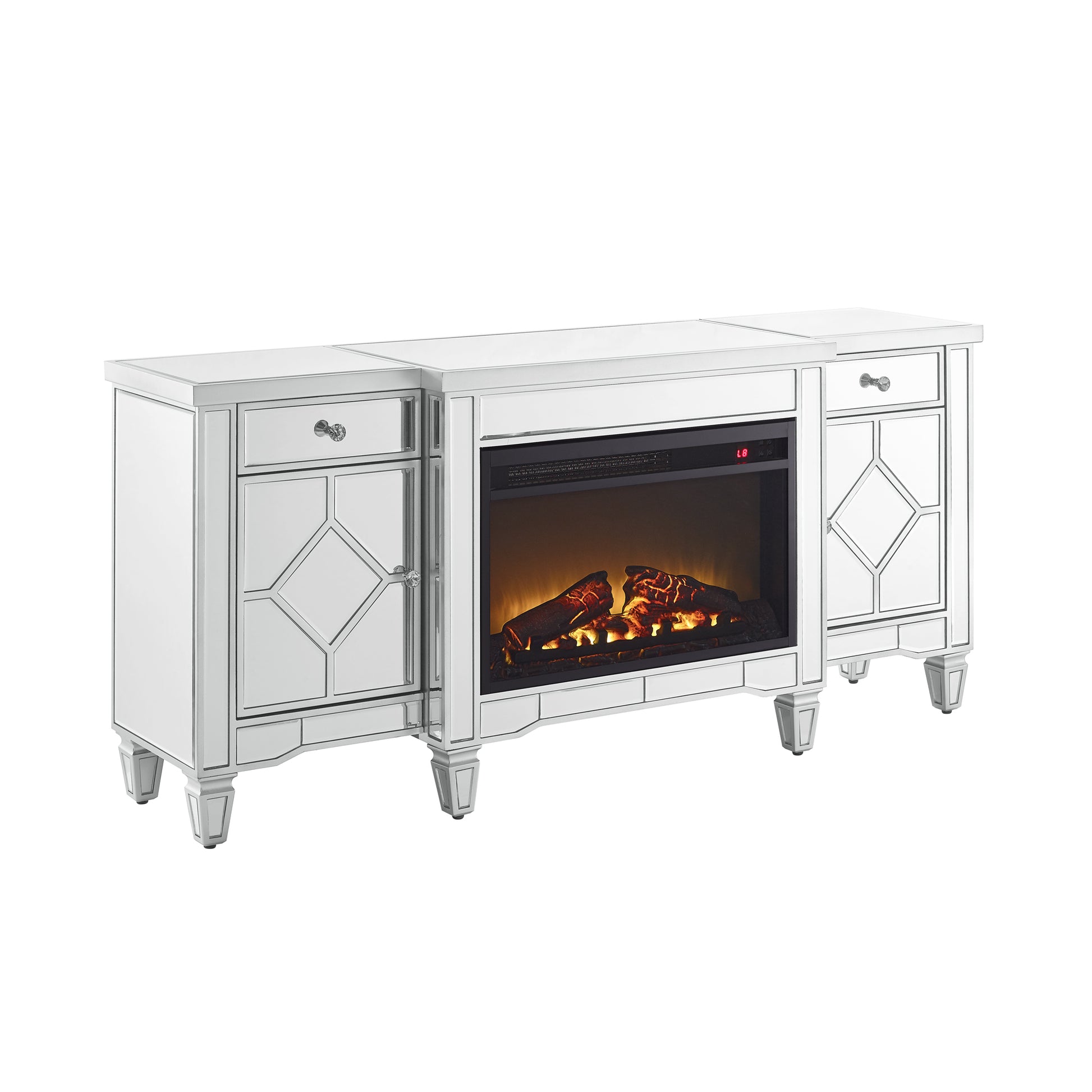 W 57" X D 15 " X H 25.6" Flash Silver Combination Tv Fireplace Cabinet Powder Coated Up To 40 Electric Yes Silver 400 Natural Vent Dining Room American Design Yes Insert Mdf Glass Electric