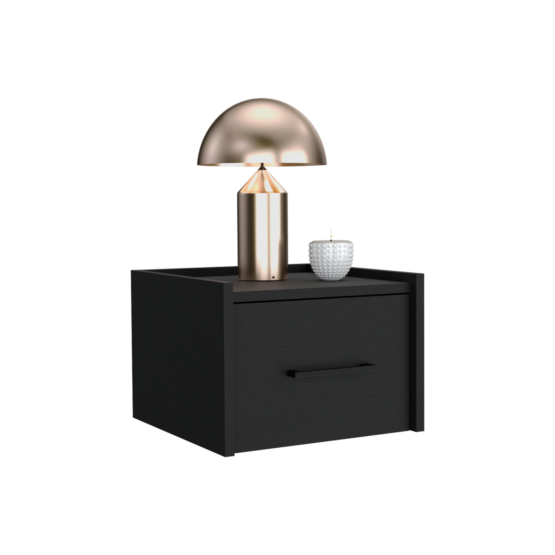 Floating Nightstand, Space Saving Design With Handy Drawer And Surface, Black Black Particle Board Engineered Wood