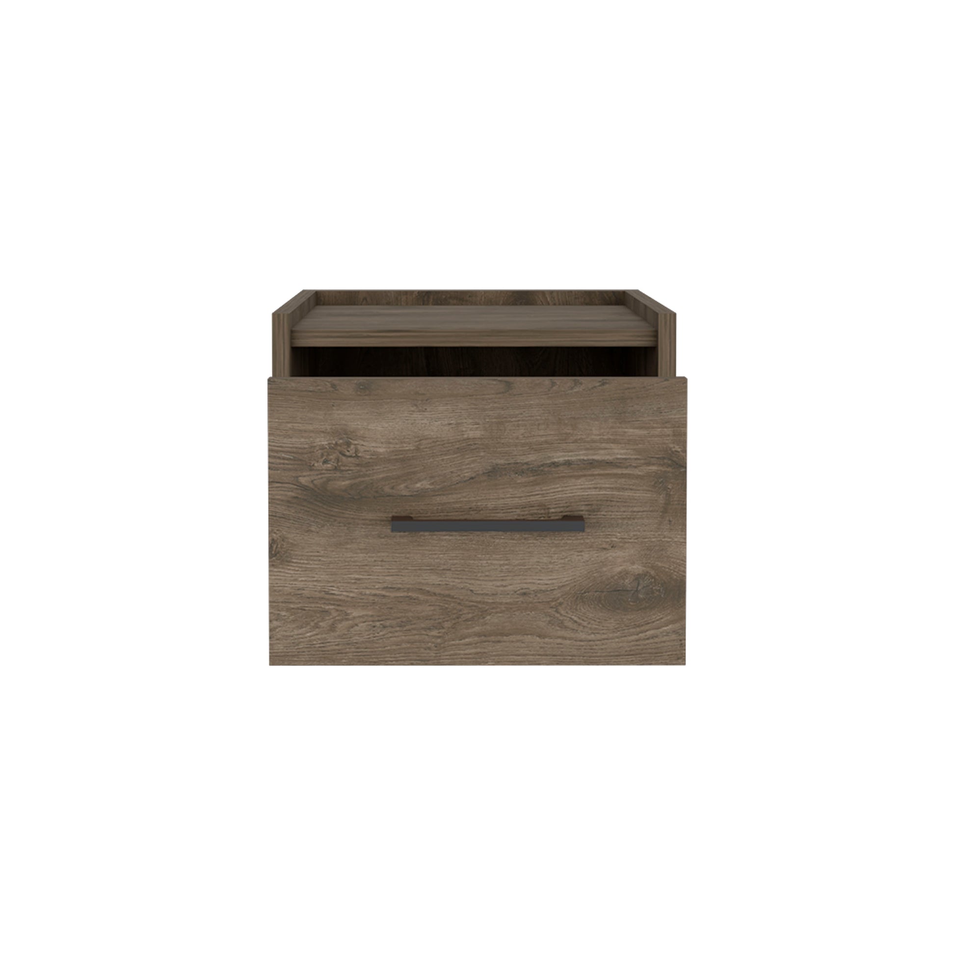 Dark Brown Modern Floating Nightstand, Space Saving Design With Convenient Drawer And Black Pull Handle. Dark Brown Particle Board Engineered Wood