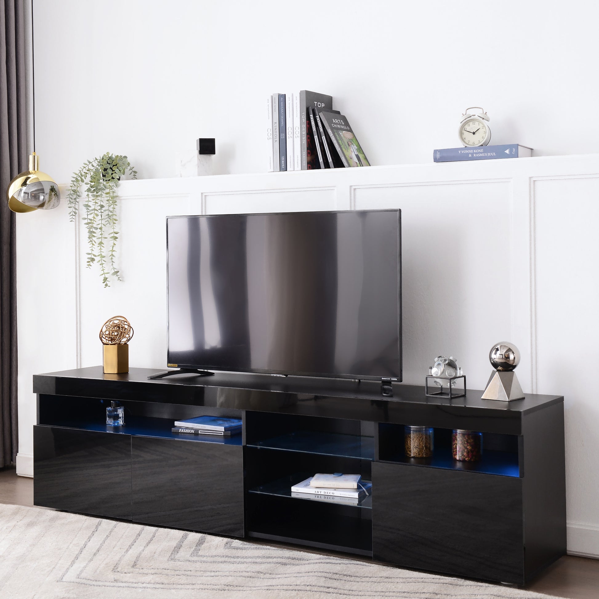 Modern Design Tv Stands For Tvs Up To 80'', Led Light Entertainment Center, Media Console With Multi Functional Storage, Tv Cabinet For Living Room,Bedroom, Home Theatre Black Primary Living Space 70 79 Inches 70 79 Inches Particle Board