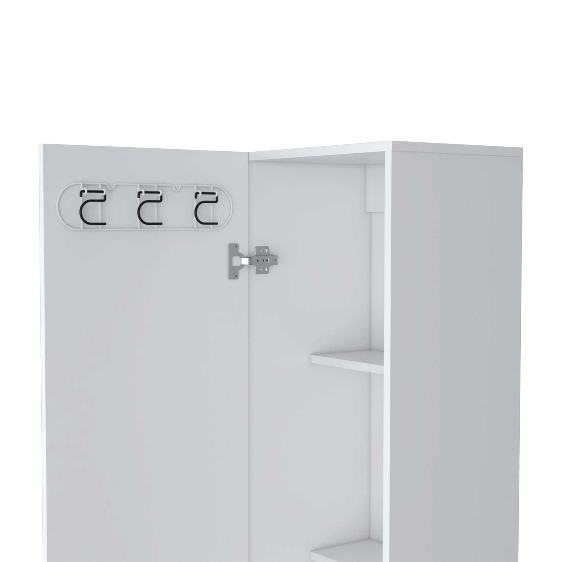 Storage Cabinet 71" H, Four Internal Shelves, Three Broom Hangers, White White Particle Board Particle Board