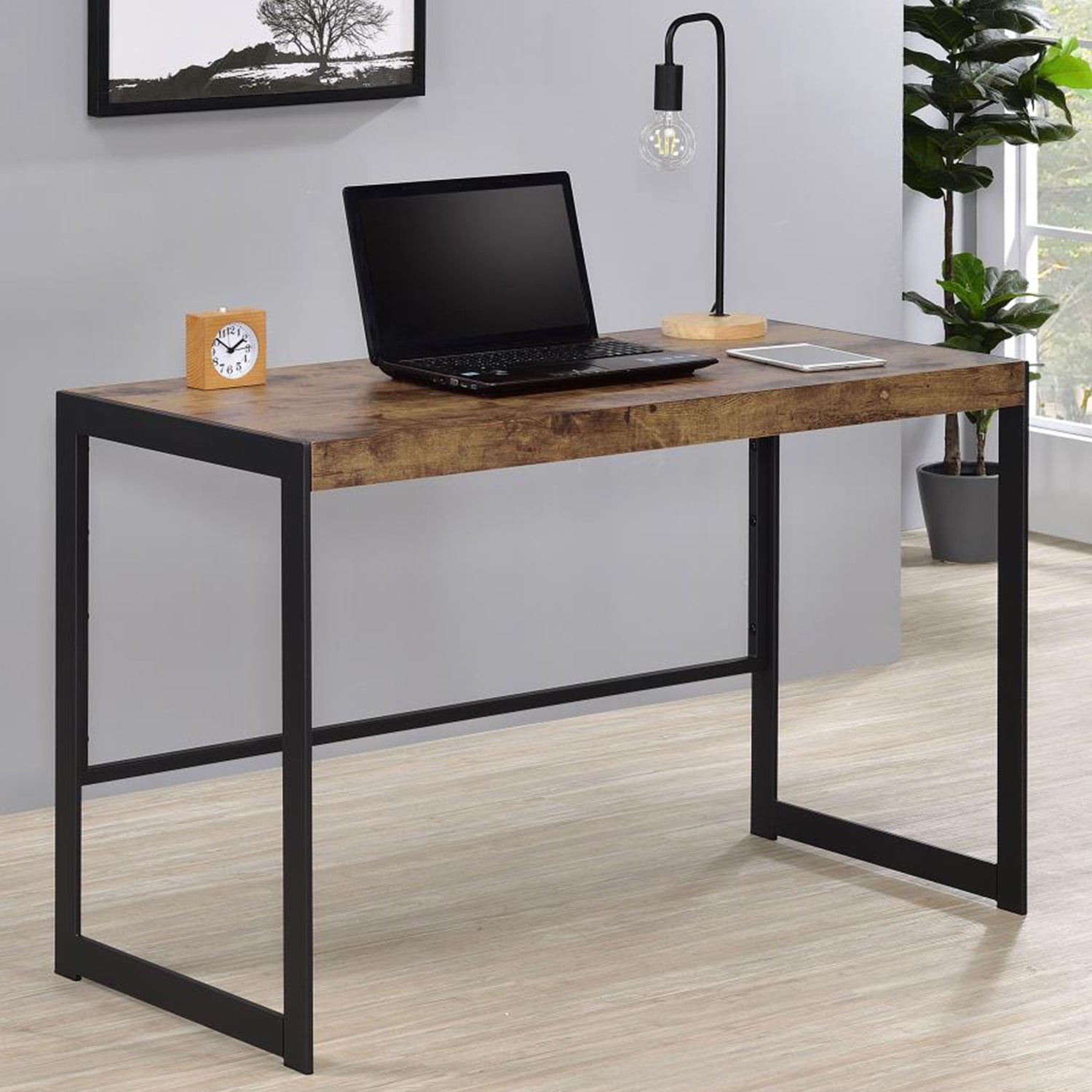 Writing Desk with Metal Frame in Antique Nutmeg