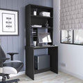 Computer Hutch Desk, Lower Shelf, Four Shelves, Black Black Particle Board Particle Board