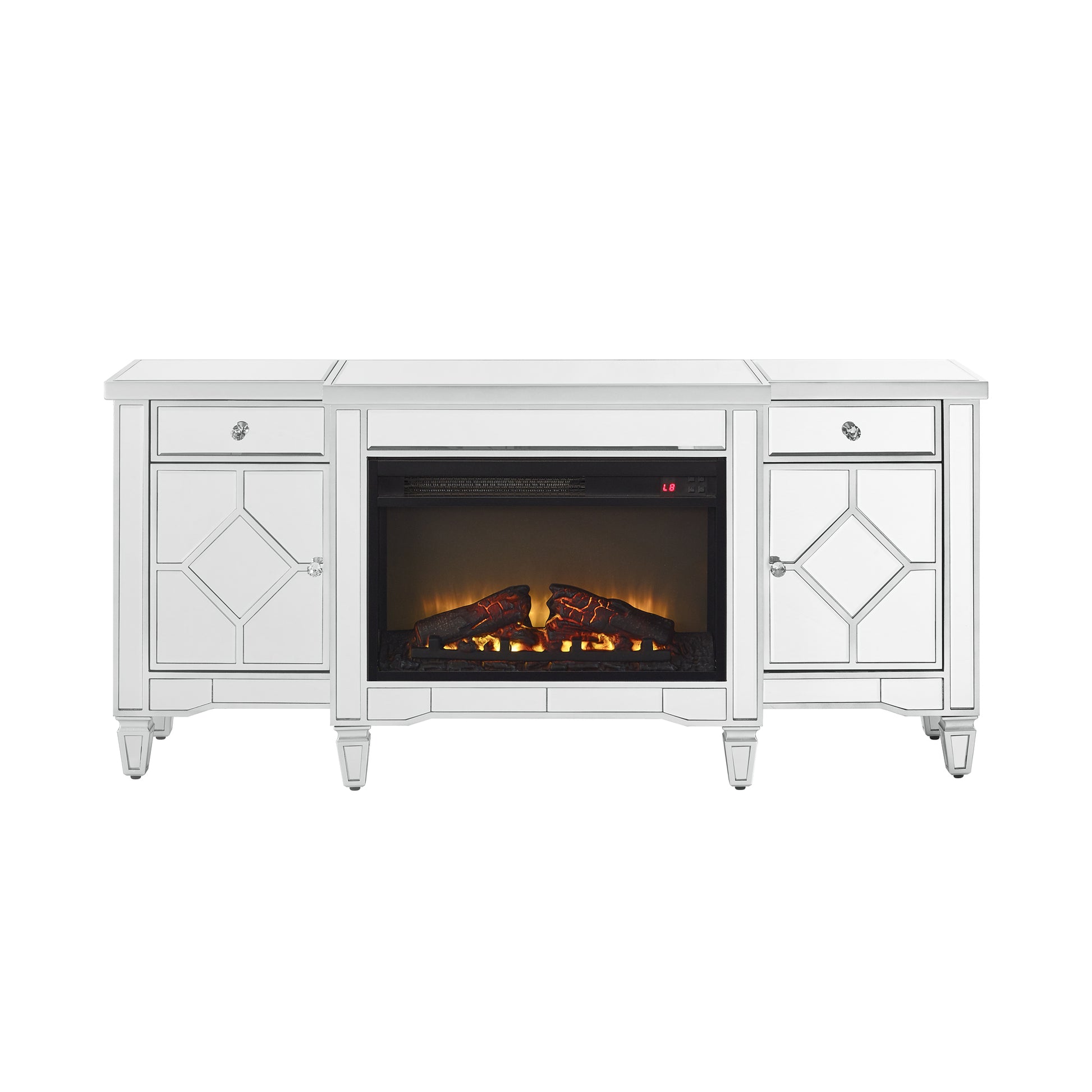 W 57" X D 15 " X H 25.6" Flash Silver Combination Tv Fireplace Cabinet Powder Coated Up To 40 Electric Yes Silver 400 Natural Vent Dining Room American Design Yes Insert Mdf Glass Electric