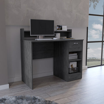 Computer Desk With Top Open Shelf, 1 Drawer And 2 Storage Shelves, Smokey Oak Gray Particle Board Particle Board