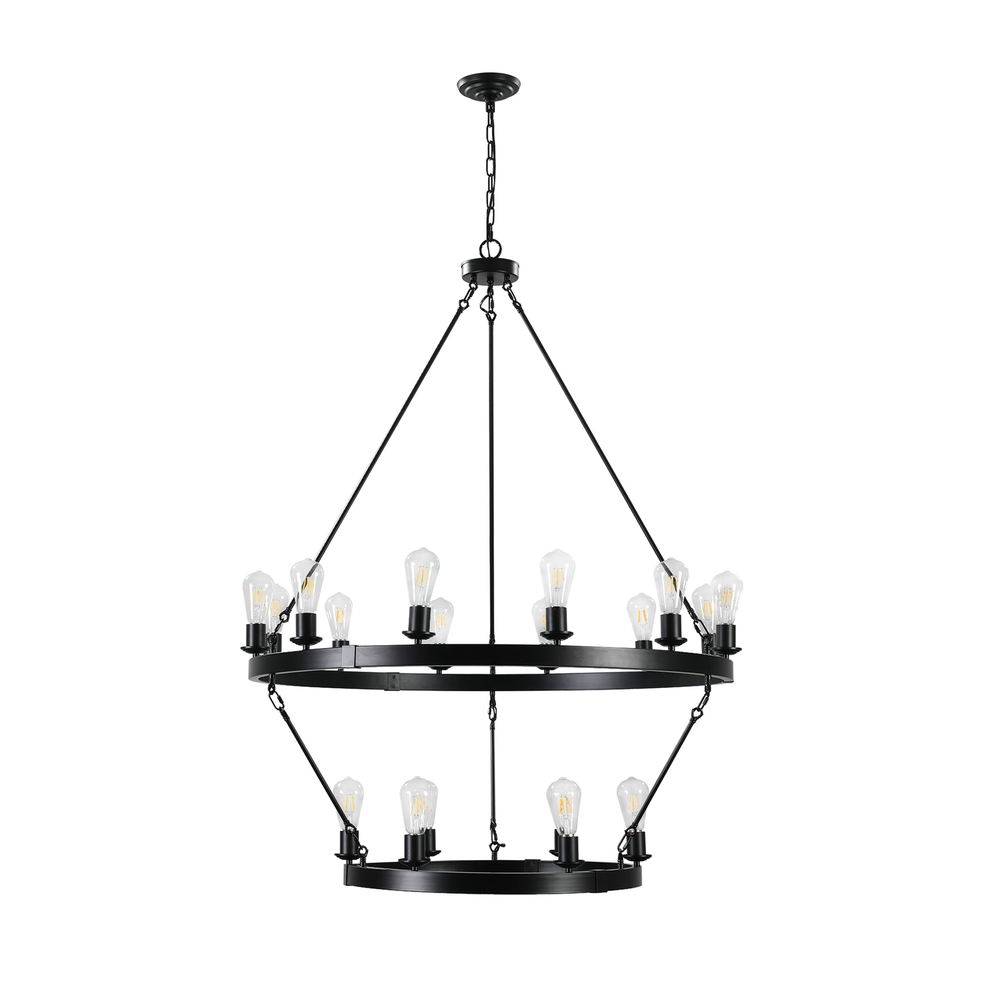 Retro Style Large 2 Tier Circular Ceiling Ironwork Chandelier Black Retro Iron