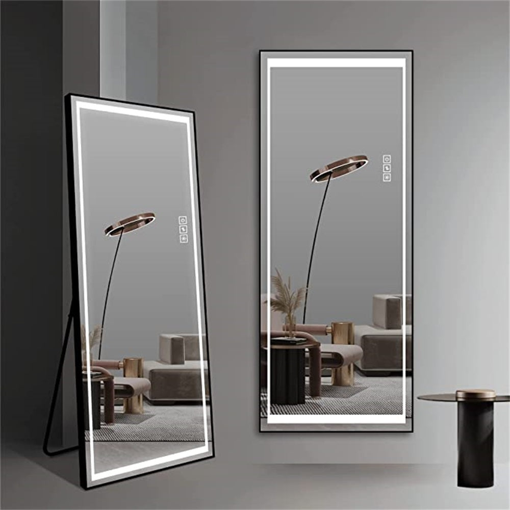 Led Mirror Full Length Mirror With Lights Wide Standing Tall Full Size Mirror For Bedroom Giant Full Body Mirror Large Floor Mirror With Lights Stand Up Dressing Big Lighted Mirror Black Aluminium