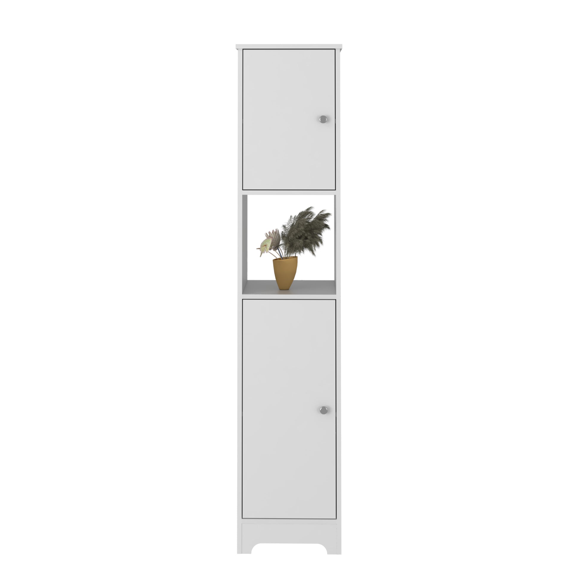 Double Door Cabinet 69" H, Four Interior Shelves, One Open Shelf, White White Particle Board Particle Board