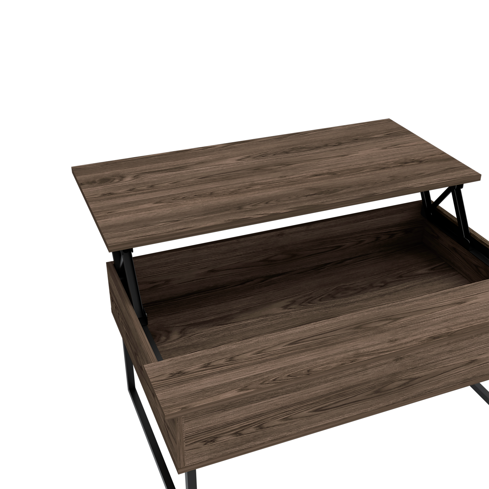 Lift Top Coffee Table, Flexible Shelf, Two Legsdark Walnut Brown Particle Board Particle Board