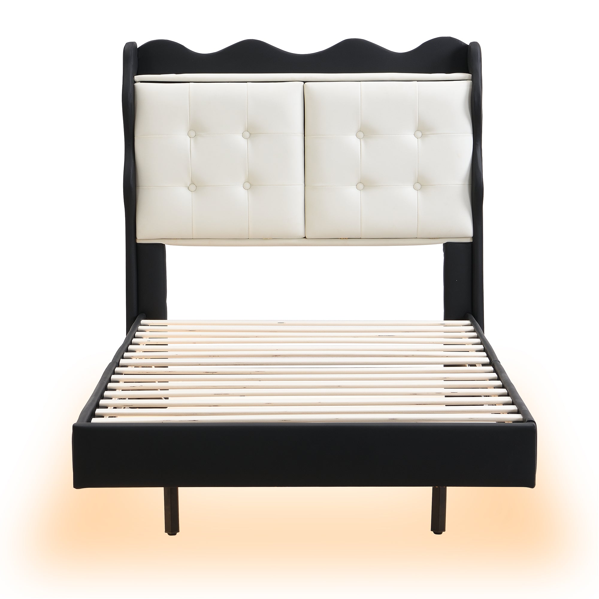 Twin Size Upholstery Platform Bed Frame with LED Light black-upholstered