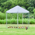 Large Metal Chicken Coop Hexagonal, Steel Wire Dipped Plastic Mesh, Oxford Cloth Silver Plated Waterproof And Uv Resistant, Ducks, Rabbits, Sheep And Birds Outdoor House. 9.2*8.1Ft Silver Metal