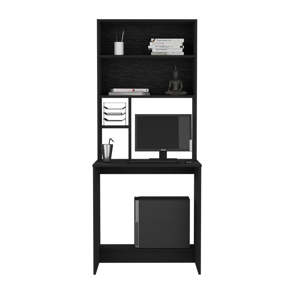 Computer Hutch Desk, Lower Shelf, Four Shelves, Black Black Particle Board Particle Board