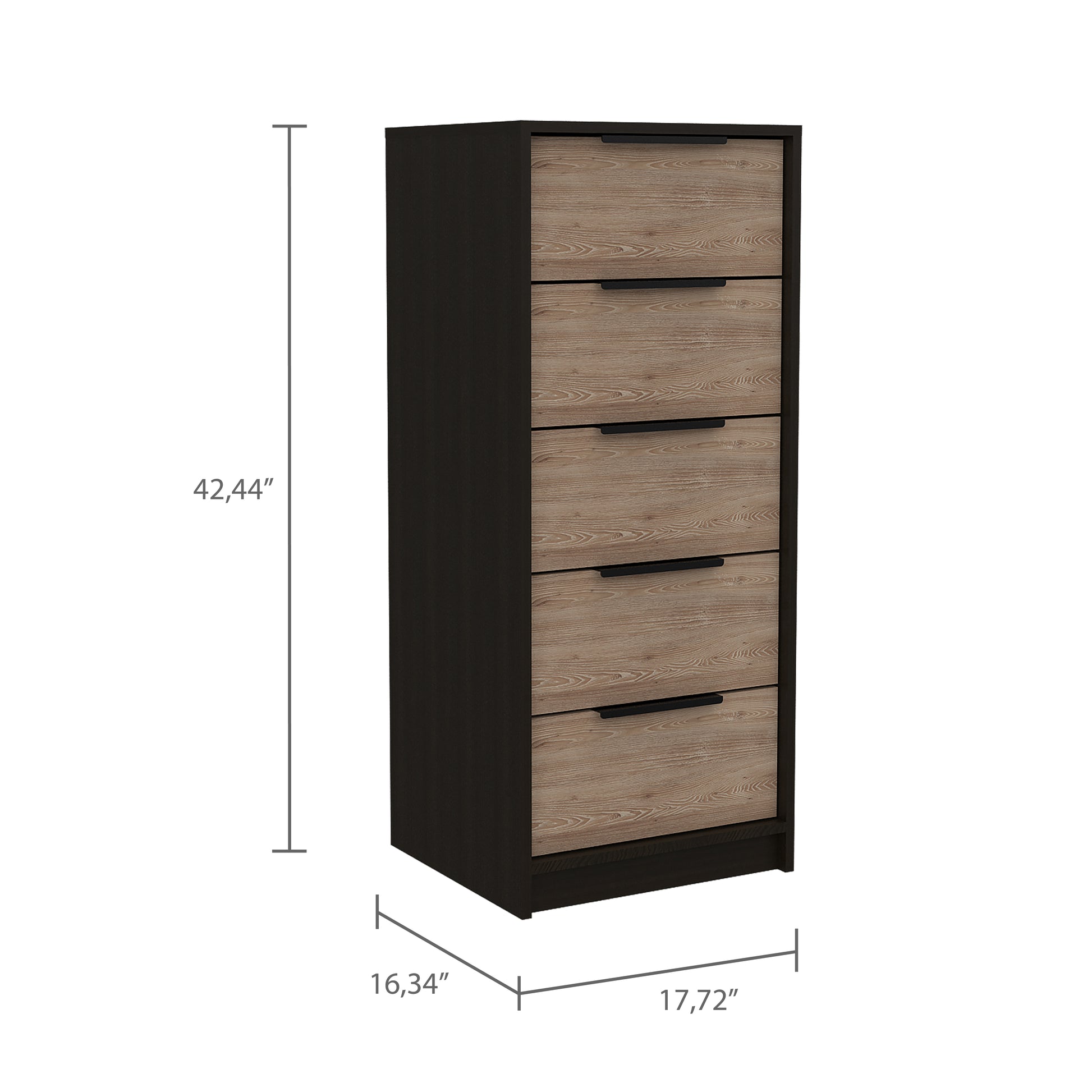 Dresser 42"H, 5 Drawer, Vertical Dresser, Black Light Oak Multicolor P Dresser 42"H, 5 Drawer, Vertical Dresser, Black Light Oak Multicolor P