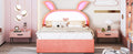 Full Size Upholstered Platform Bed With Trundle And 3 Drawers, Rabbit Shaped Headboard With Embedded Led Lights, Pink Pink Velvet