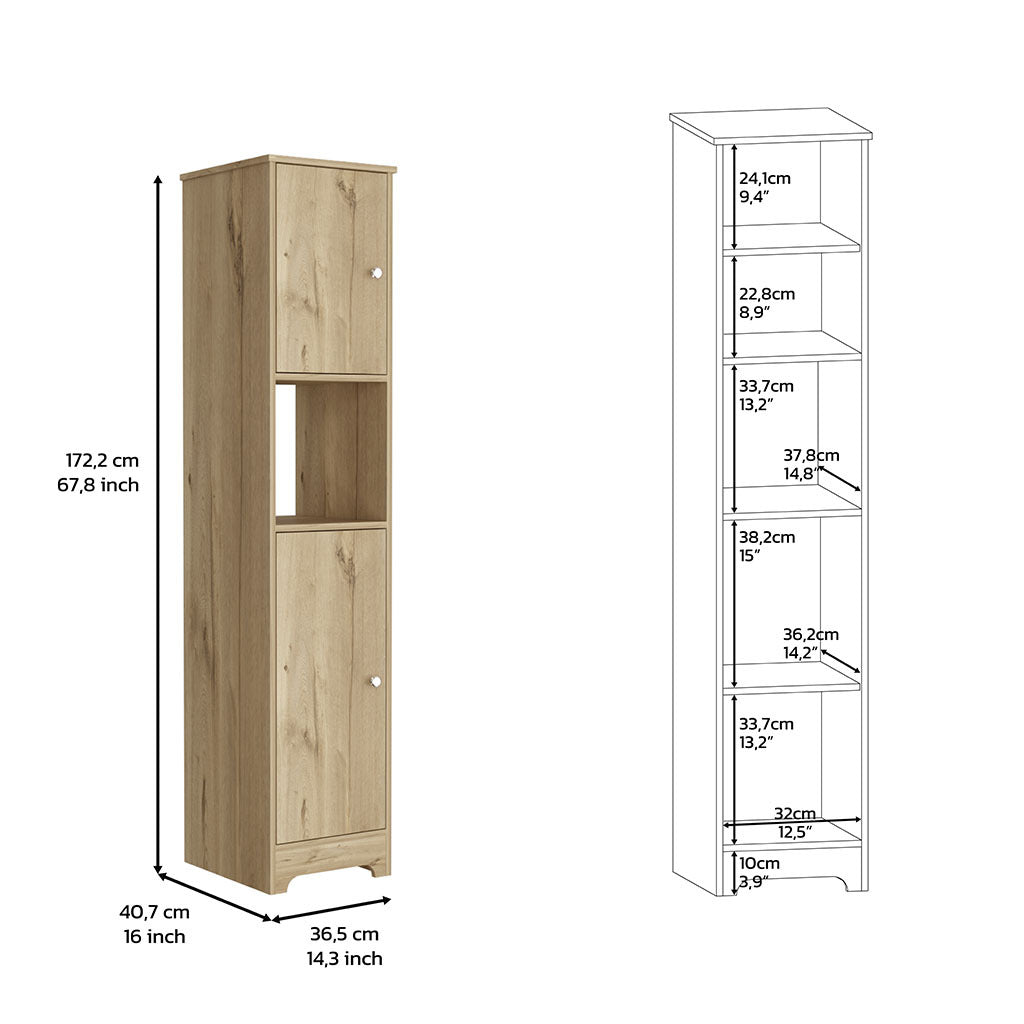 68.8H" Double Door Cabinet, Four Interior Shelves, One Open Shelf, Light Oak Light Oak Particle Board Particle Board