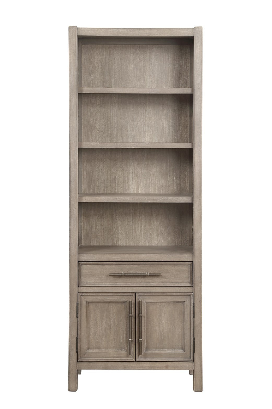 Cypress Lane Bookcase Pier Cabinet, No Assembly Required, White Oak Finish 3 4 Shelves Greige Gray Primary Living Space Drawers Included Modern,Transitional Oak Wood