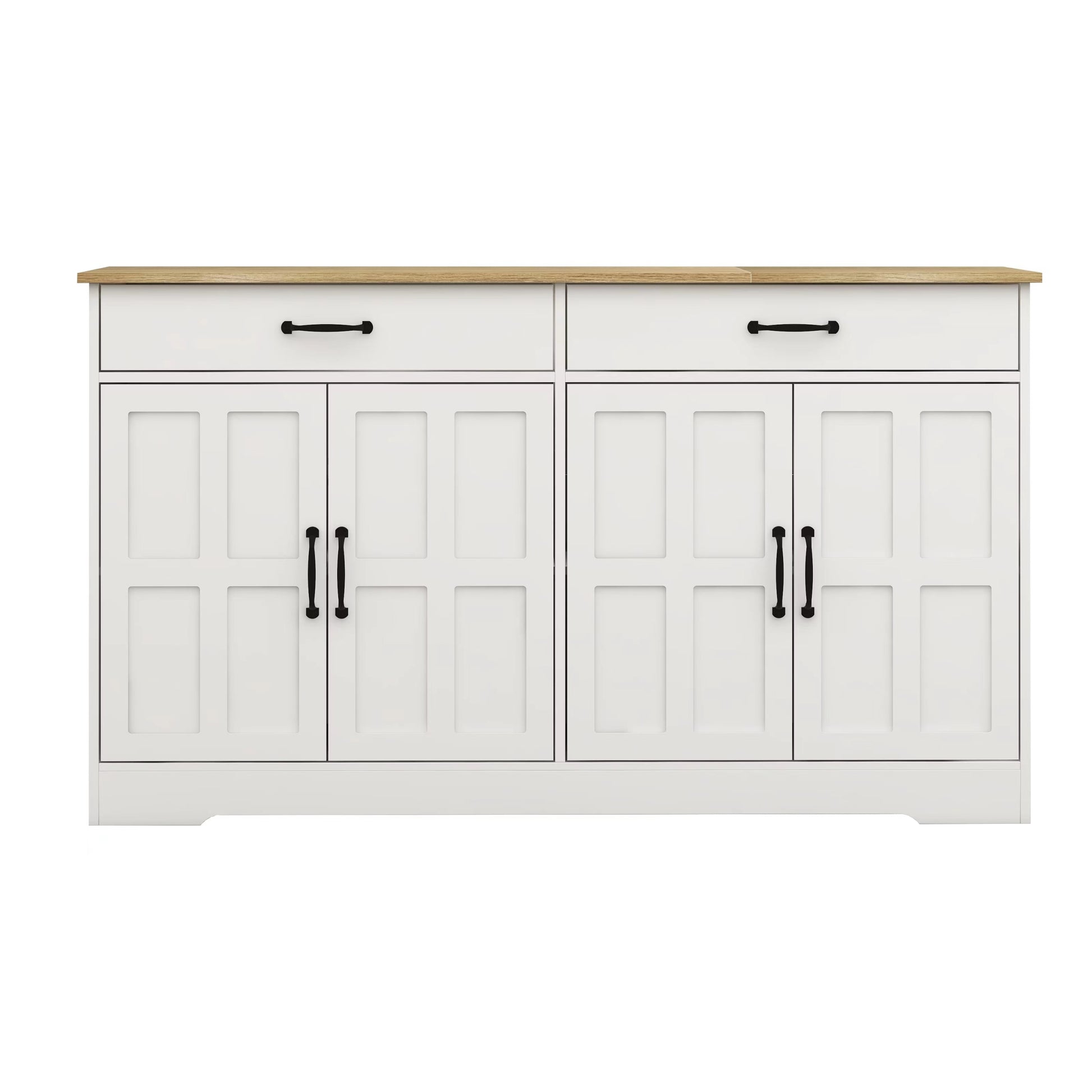 55.91" Large Farmhouse Buffet Cabinet Storage Sideboard With 2 Drawers And 4 Doors For Dining Living Room Kitchen Cupboard White White Mdf