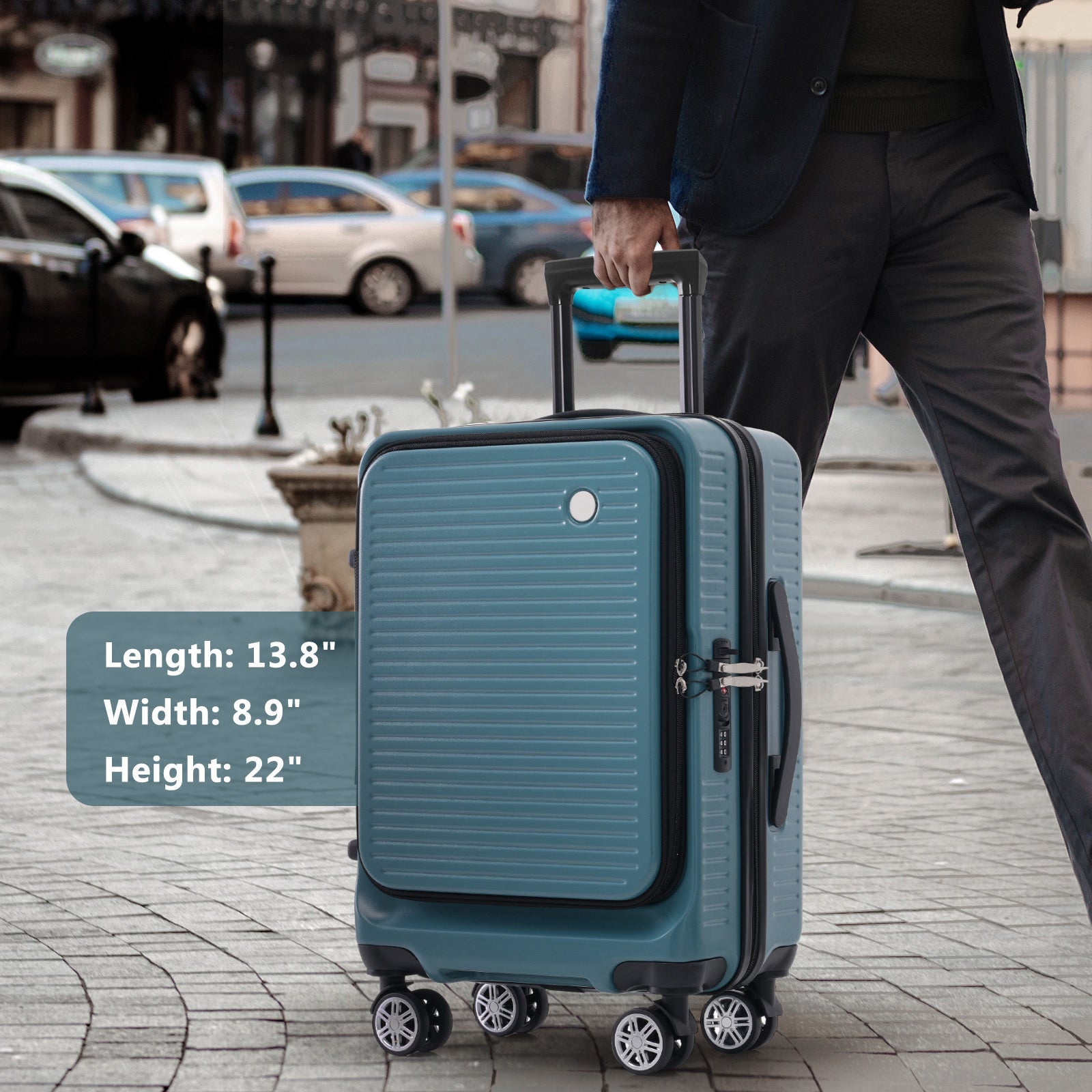 Carry On Luggage 20 Inch Front Open Luggage Lightweight Suitcase With Front Pocket And Usb Port, 1 Portable Carrying Case Blue Abs