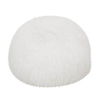 Mandana 3 Foot Rounded Faux Fur Bean Bag, White White Faux Fur
