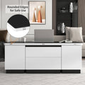 Modern White Lift Top Glass Coffee Table With Drawers & Storage Multifunction Table Black White Mdf Glass