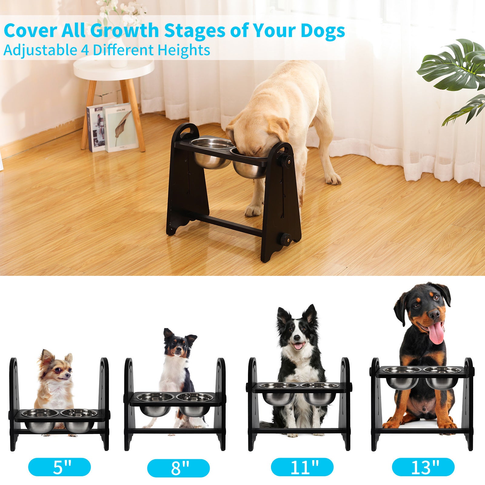 Elevated Dog Bowls for Medium Large Sized Dogs black-wood