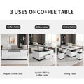 Modern White Lift Top Glass Coffee Table With Drawers & Storage Multifunction Table Black White Mdf Glass